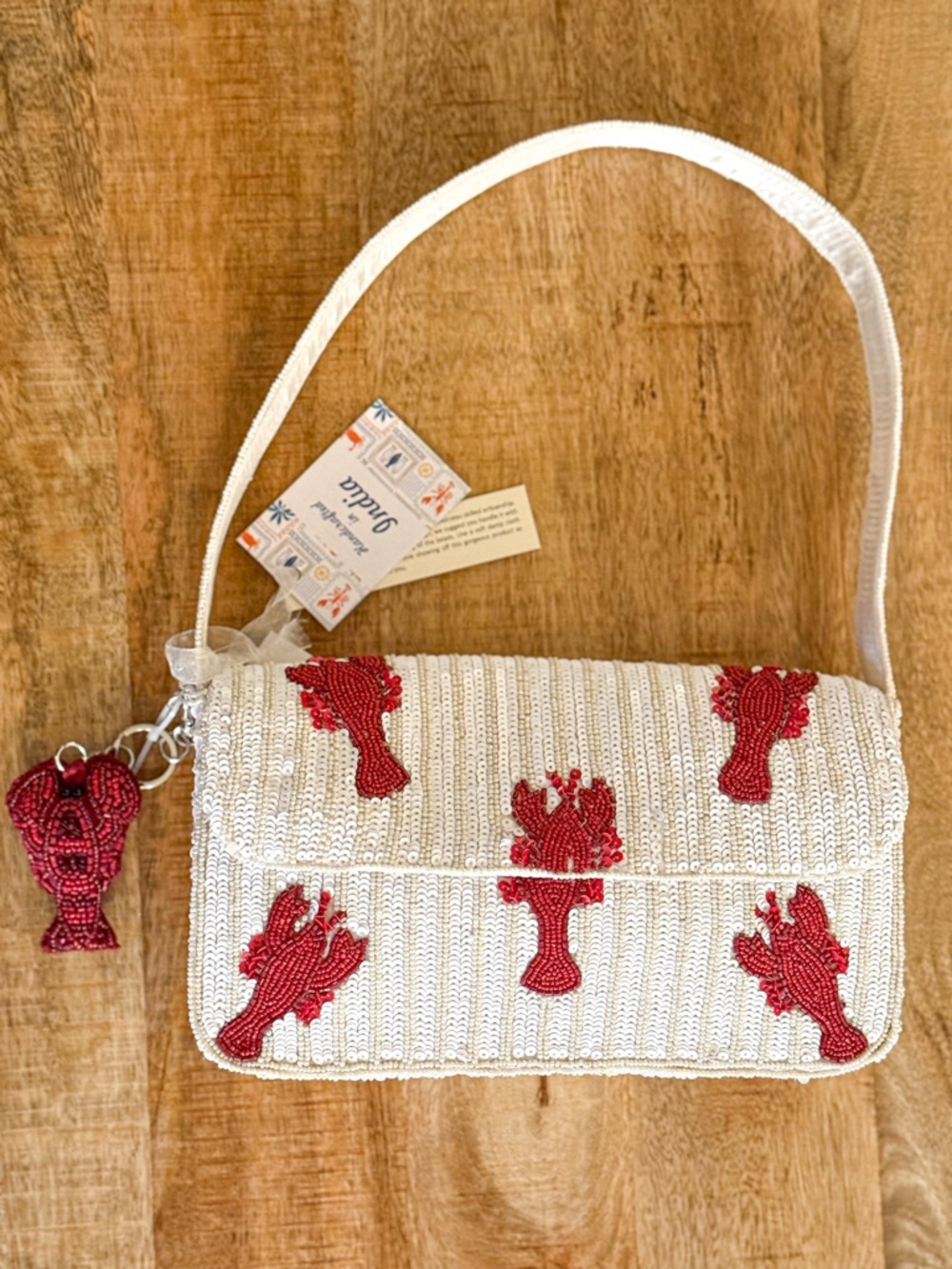 NWTRare Beaded Lobster Bag coastal  India Handmade Shoulder Bag Summer statement